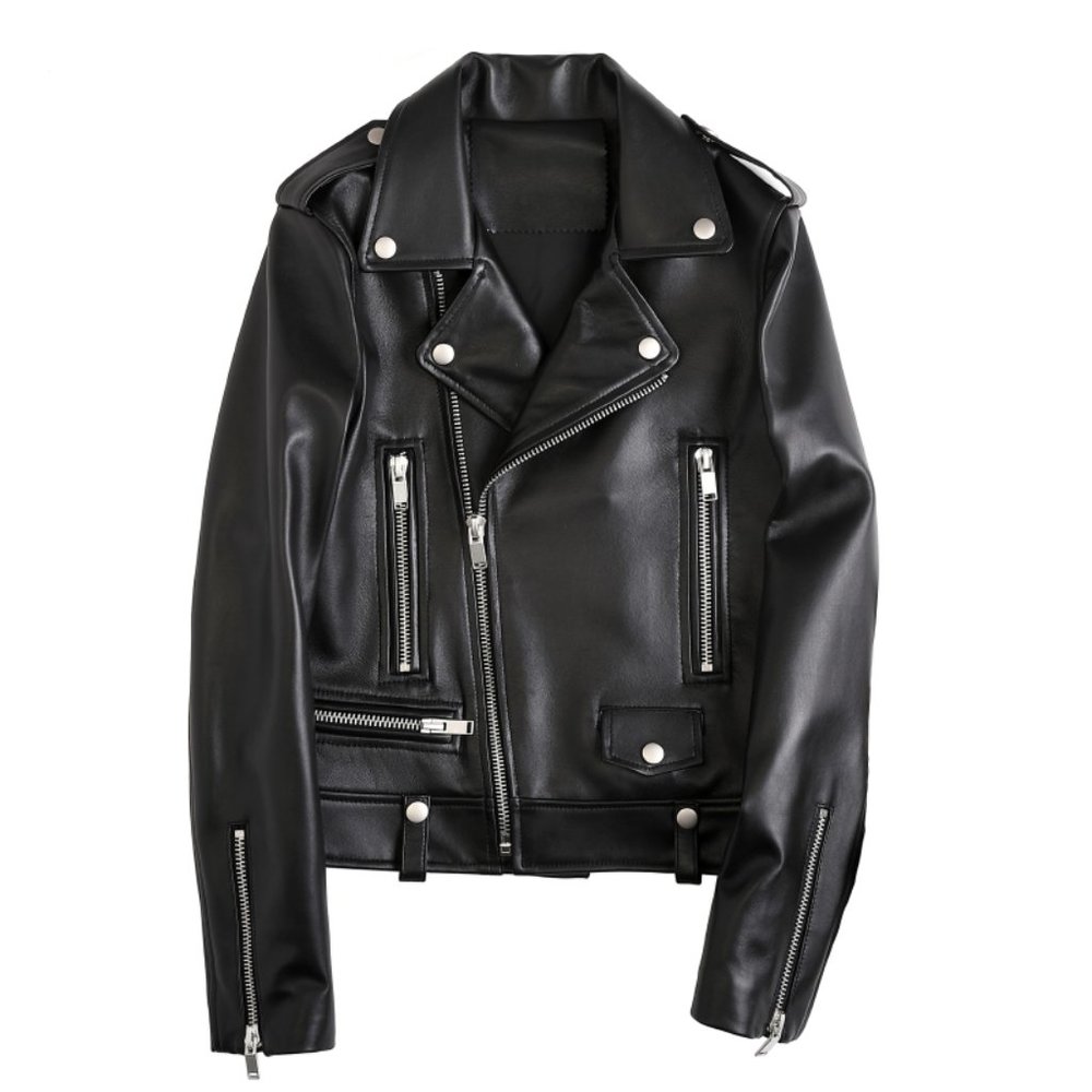 Classic Genuine Lamb Leather Padded Biker Jacket